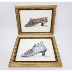 Set 2 Vtg Peggy Abrams Victorian Shoe Prints Framed Wall Decor 7.5"x9.5" Sheshed